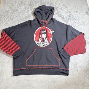 Emily the Strange Hoodie Red Black Stripe Layered Size XL